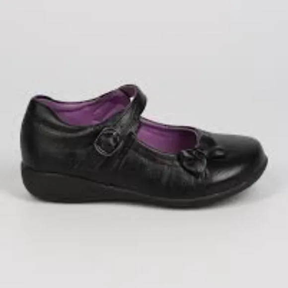 Toddler/ Little/ Big Girl Leatherette Bow Tie Mary Jane Uniform Shoe -Black - Picture 2 of 3